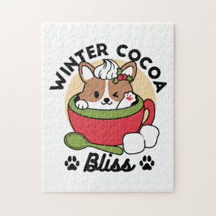 Winter Cocoa Bliss - Cute Dog in Mug Design Jigsaw Puzzle
