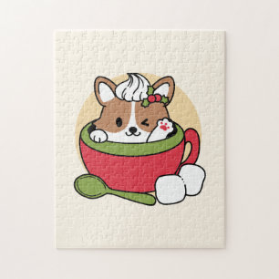 Winter Cocoa Bliss - Cute Dog in Mug Design Jigsaw Puzzle