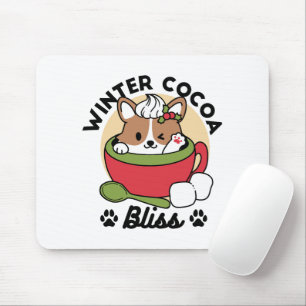 Winter Cocoa Bliss - Cute Dog in Mug Design Mouse Pad