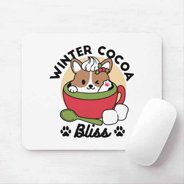 Winter Cocoa Bliss - Cute Dog in Mug Design Mouse Pad (With Mouse)