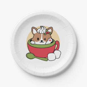 Winter Cocoa Bliss - Cute Dog in Mug Design Paper Plate