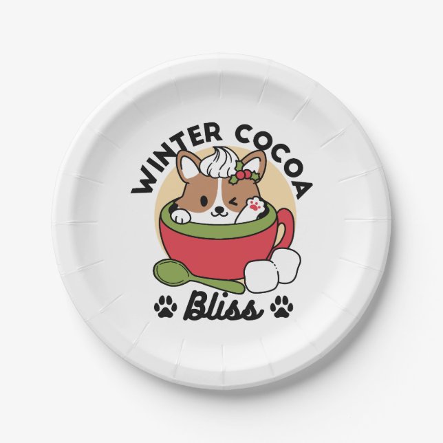 Winter Cocoa Bliss - Cute Dog in Mug Design Paper Plate (Front)