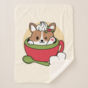 Winter Cocoa Bliss - Cute Dog in Mug Design Sherpa Blanket