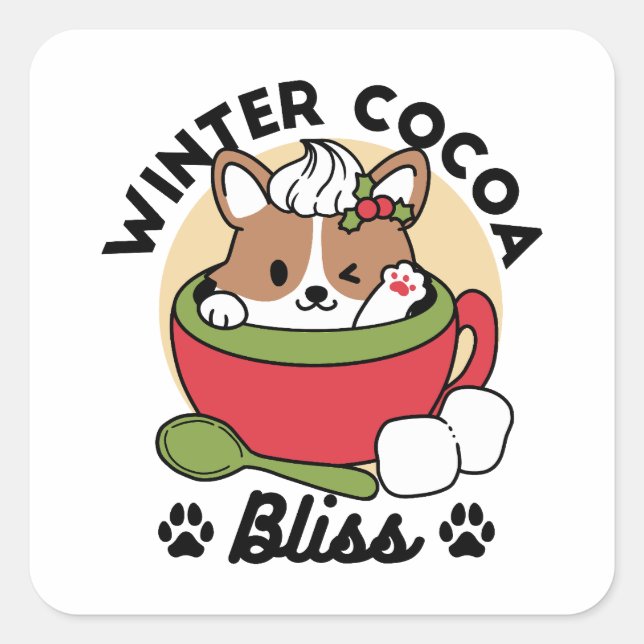 Winter Cocoa Bliss - Cute Dog in Mug Design Square Sticker (Front)