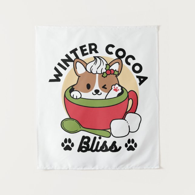 Winter Cocoa Bliss - Cute Dog in Mug Design Tapestry (Front)