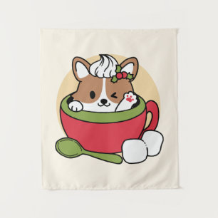 Winter Cocoa Bliss - Cute Dog in Mug Design Tapestry