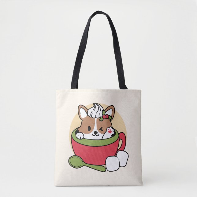 Winter Cocoa Bliss - Cute Dog in Mug Design Tote Bag (Front)