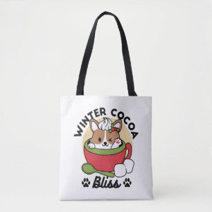 Winter Cocoa Bliss - Cute Dog in Mug Design Tote Bag