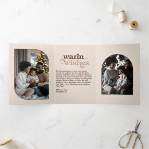 Winter Cocoa Cosy Vibes Retro Christmas Photo Tri-Fold Holiday Card