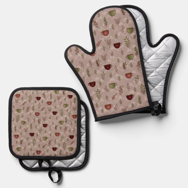 Winter Coffee Journey Oven Mitt & Pot Holder Set (Front/Back)