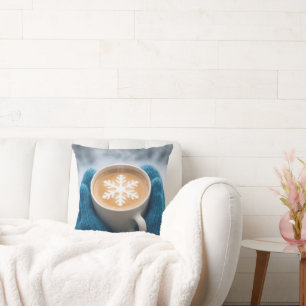 Winter Coffee With Mittens and Snowflake Cushion