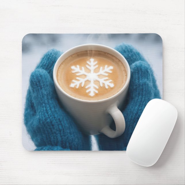 Winter Coffee With Mittens and Snowflake Mouse Pad (With Mouse)