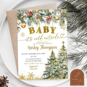 Winter Cold Christmas Floral Holiday Baby Shower Invitation