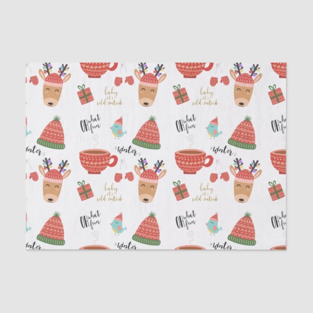 Winter Cold Holiday Christmas Rustic Kraft Country Tissue Paper (Front)