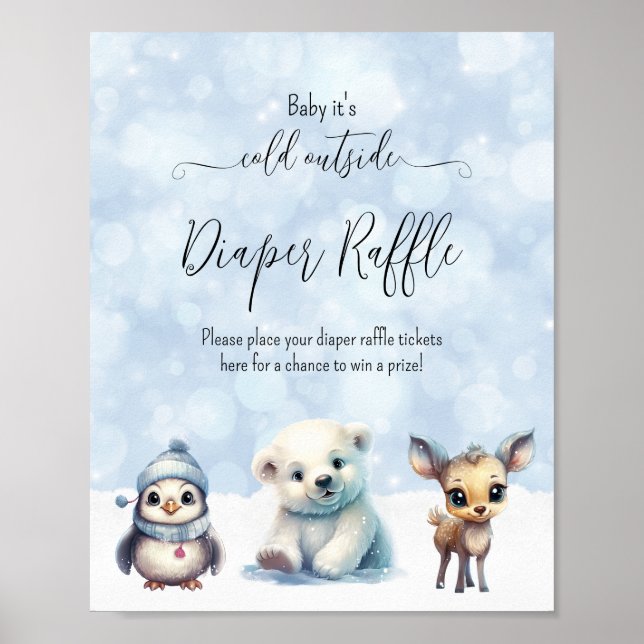 Winter Cold Outside Baby Shower Diaper Raffle Poster (Front)