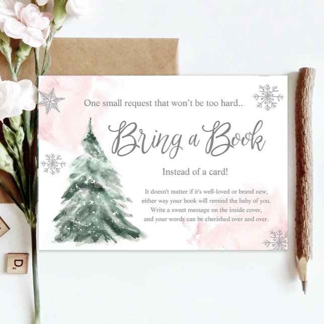Winter Cold Outside Baby Shower Pink Bring a book Enclosure Card (Creator Uploaded)