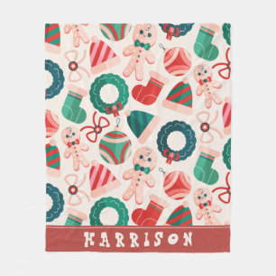 Winter Colourful fun green and red holiday Fleece Blanket