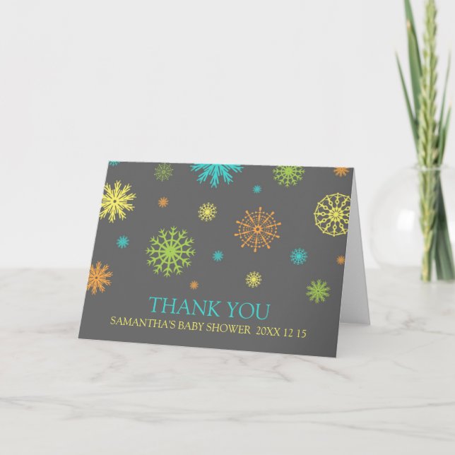 Winter Colourful Snow Baby Shower Thank You Card (Front)