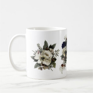 Winter Conifer Floral Cream Magnolia Peony Roses  Coffee Mug