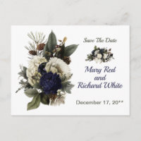 Winter Conifer Floral Peony Wedding Save the Date
