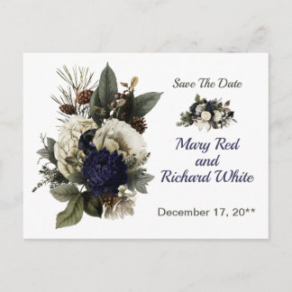Winter Conifer Floral Peony Wedding Save the Date Postcard