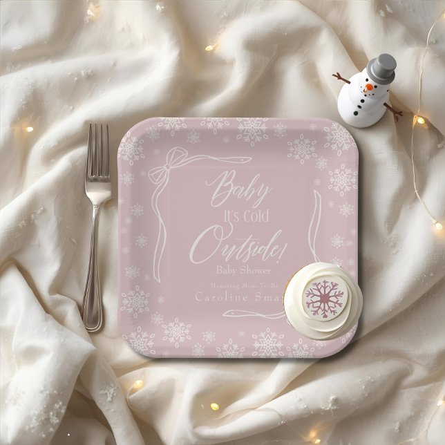 Winter  Coquette Pink Baby it's cold Paper Plate (Winter Coquette Pink Baby it's cold Paper Plates)