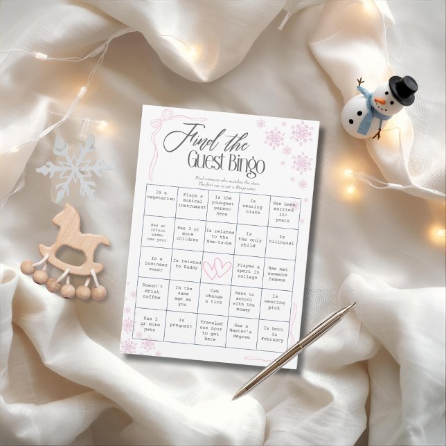 Winter Coquette pink Find The Guest Bingo Card  (Winter Coquette pink Find The Guest Bingo Card)