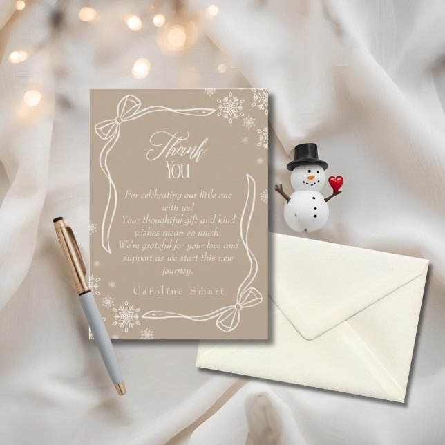 Winter Coquette taupe Thank You Baby Shower Card (Winter Coquette taupe Thank You Baby Shower)