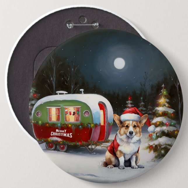 Winter Corgi Caravan Christmas Adventure  6 Cm Round Badge (Front & Back)