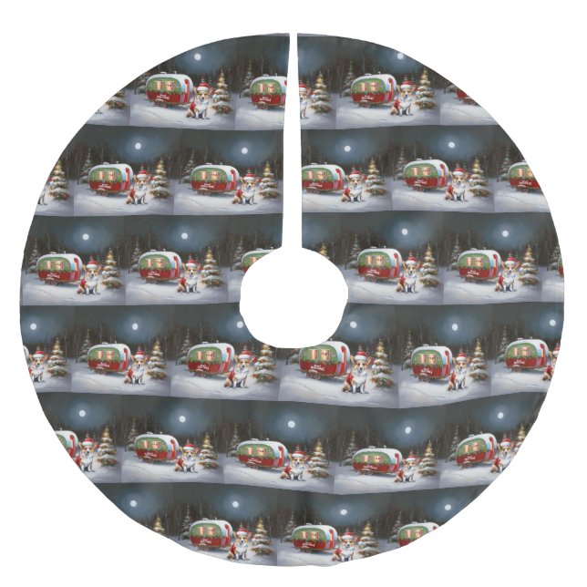 Winter Corgi Caravan Christmas Adventure  Brushed Polyester Tree Skirt (Front)