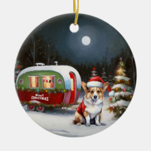 Winter Corgi Caravan Christmas Adventure  Ceramic Ornament