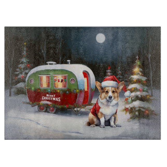 Winter Corgi Caravan Christmas Adventure  Cutting Board (Front)