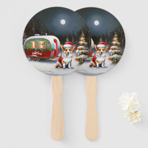 Winter Corgi Caravan Christmas Adventure  Hand Fan