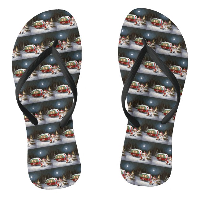 Winter Corgi Caravan Christmas Adventure  Thongs (Footbed)