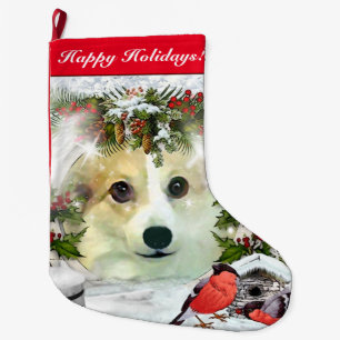 Winter Corgi Holiday Large Christmas Stocking