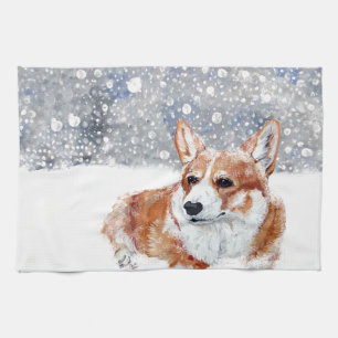 Winter Corgi Tea Towel