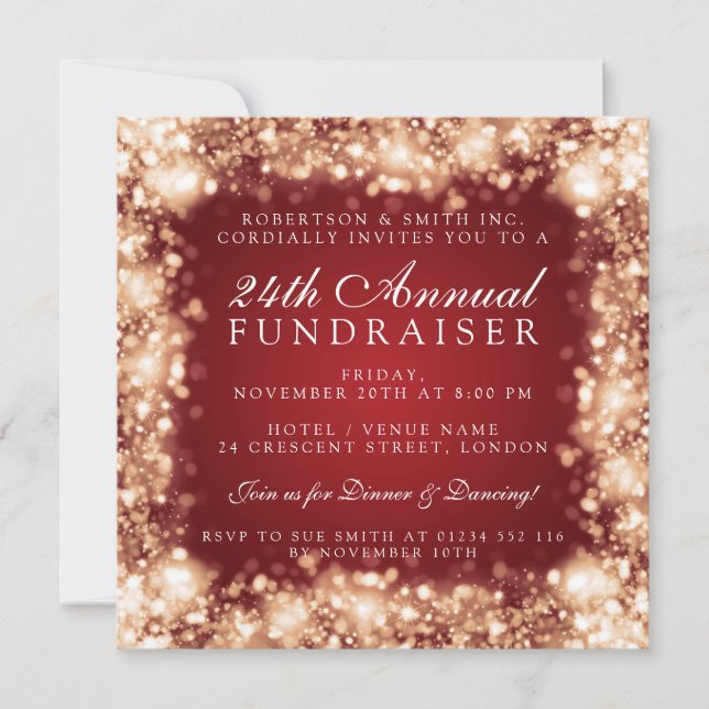 Winter Corporate Fundraiser Party Gold & Red Invitation (Front)