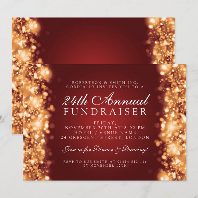 Winter Corporate Party Fundraiser Gala Gold Red Invitation (Front/Back)