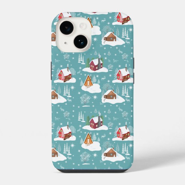 Winter Cosy Cabin Pattern iPhone Case (Back)