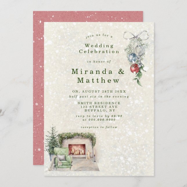 Winter Cosy Living Room Wedding Invitations (Front/Back)