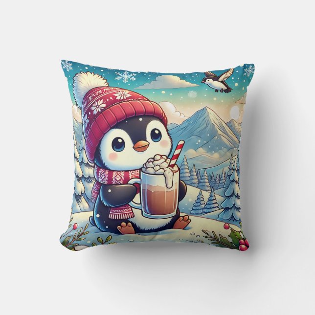 Winter Cosy Penguin Cushion (Front)