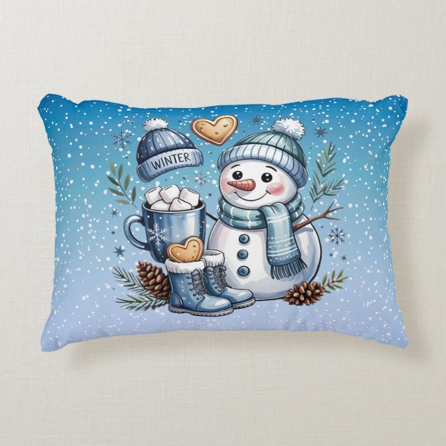 Winter Cosy Snowman Decorative Cushion (Front)
