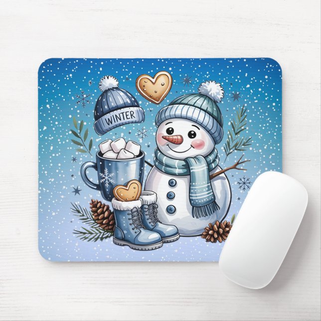 Winter Cosy Snowman Mouse Pad (With Mouse)