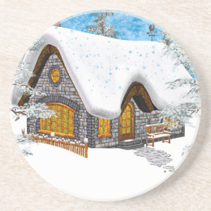 Winter Cottage Coaster