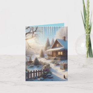 Winter Cottage Folded Note Card