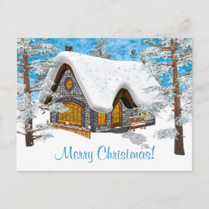 Winter Cottage Holiday Postcard
