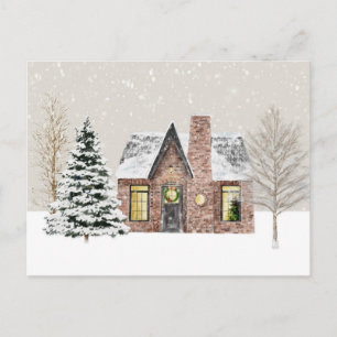 Winter Cottage House Snowfall Postcard