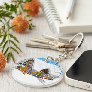 Winter Cottage Key Ring