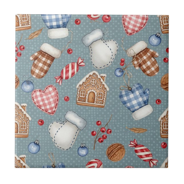 Winter Cottage - Mittens, Gingerbread & Sweets (4) Ceramic Tile (Front)