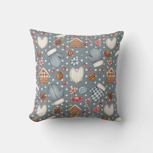 Winter Cottage Pattern Throw Pillow (Front)